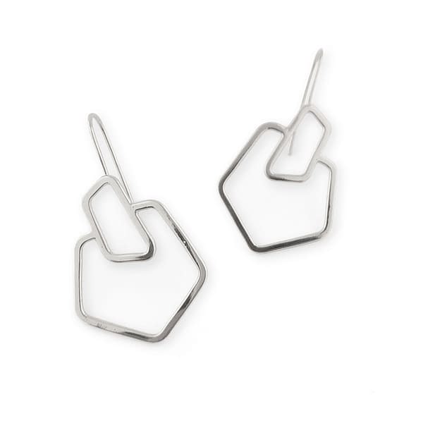 silver geo square earrings