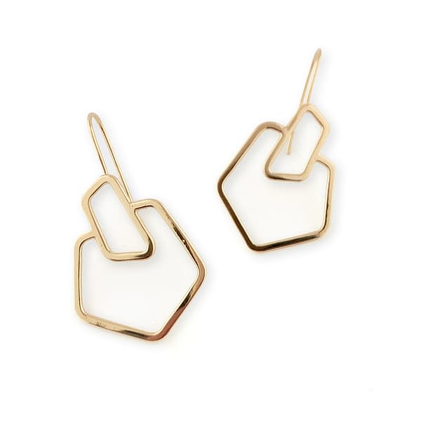 Geo square earrings in golden brass